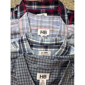 LOT of 4 HB Mens 2XL Short Sleeve Plaid Button Down Shirt Multicolor Big Tall